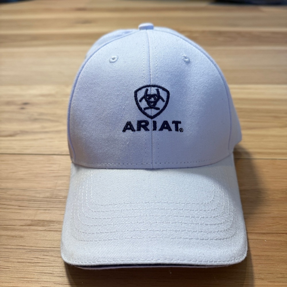 Ariat New Baseball Hat Mens White Blue Embroidered Logo Cotton Adjustable Cap